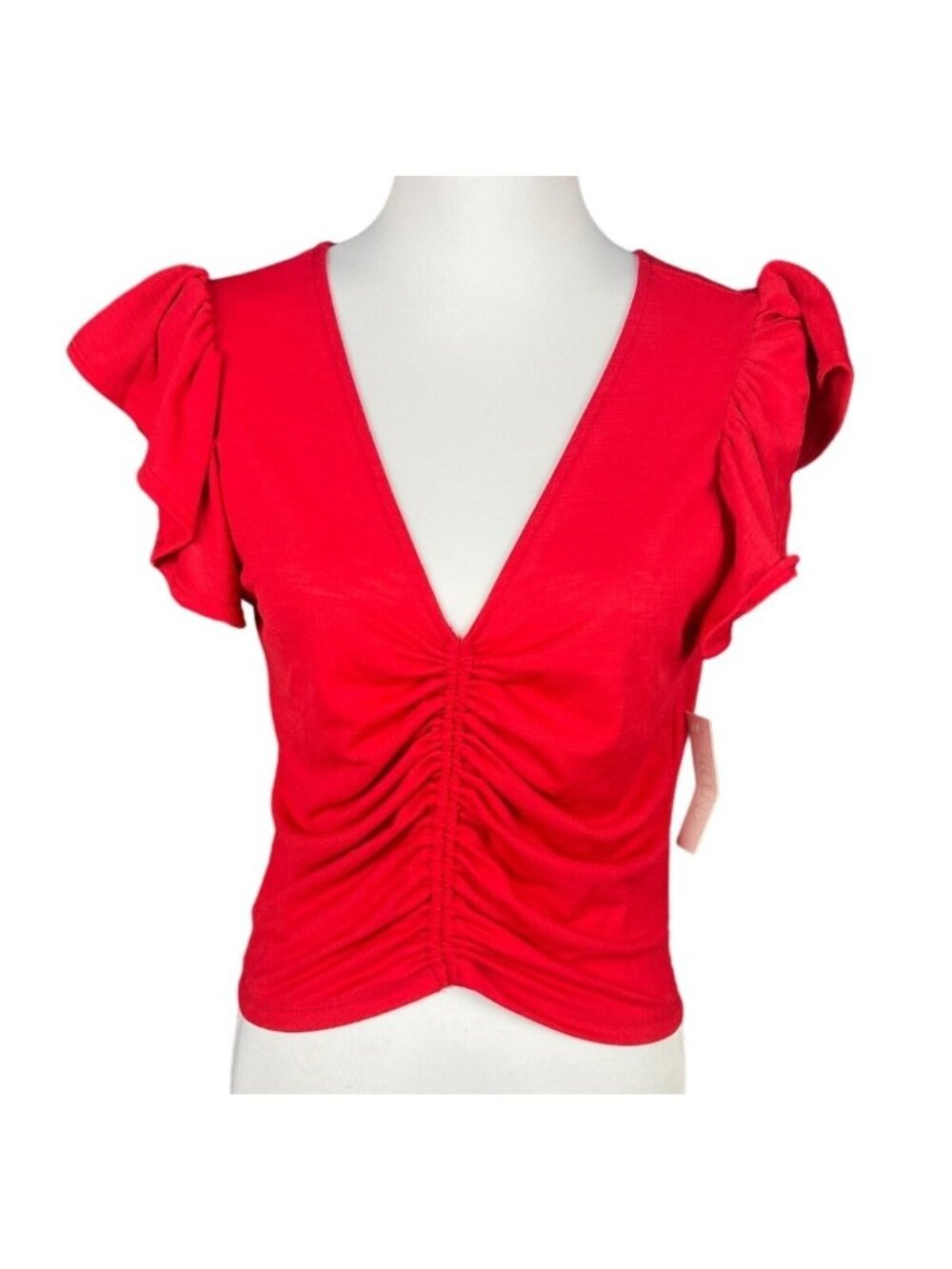 Abound Red V Neck Flutter Sleeve Cropped Blouse Size Large